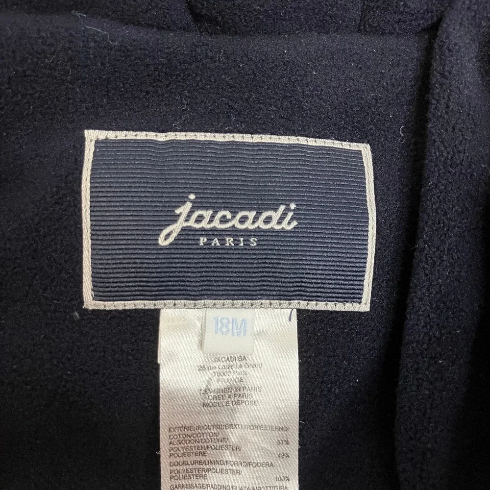 Jacadi Paris Hooded Puffer Jacket Navy &‎ Green Plaid Winter Outerwear 18 Months